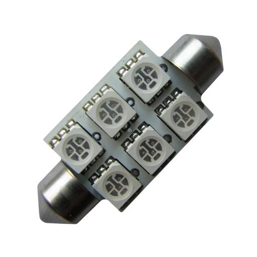 Автолампа салонная SV8.5 (C5W) - 12V 1.44W 6x5050 37мм красная