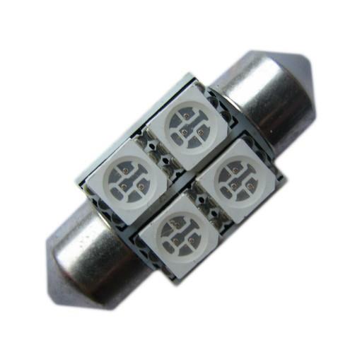 Автолампа салонная SV8.5 (C5W) - 12V 0.96W 4x5050 30мм красная