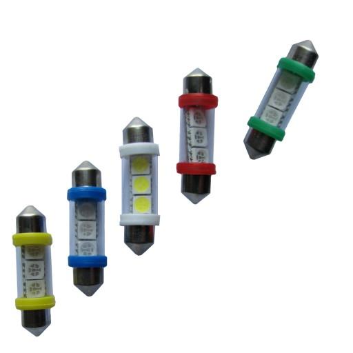 Автолампа салонная SV8.5 (C5W) - 12V 0.72W 3x5050 37мм красная