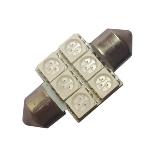 Автолампа салонная SV8.5 (C5W) - 12V 1.44W 6x5050 31мм синяя